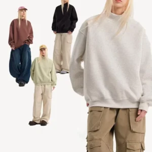 LH2164 Sweatshirts Manufacturer Custom Vintage Cotton Blends Mock Neck Sweatshirts Men’s Women’s Mockneck Sweatshirts