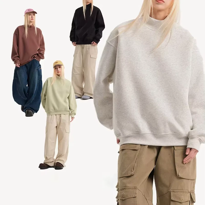 LH2164 Sweatshirts Manufacturer Custom Vintage Cotton Blends Mock Neck Sweatshirts Men's Women's Mockneck Sweatshirts
