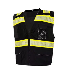 LX High Vis Reflective Working Safety Vest Black With High Reflective Tape