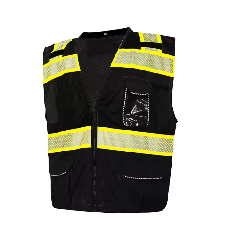 LX High Vis Reflective Working Safety Vest Black With High Reflective Tape