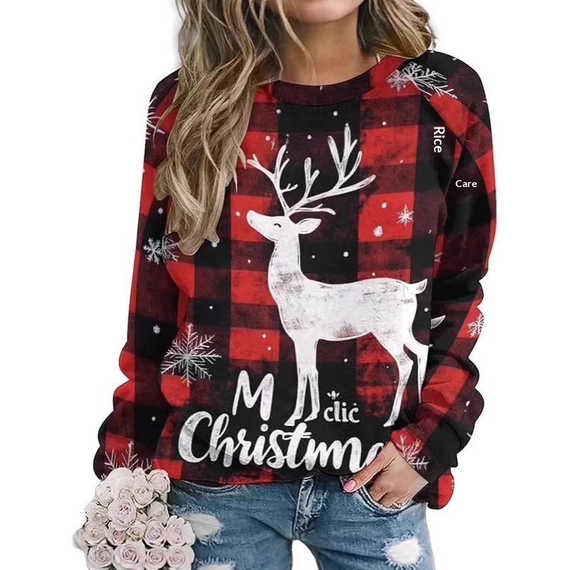 Ladies' 3D Digital Print Christmas Long Sleeve Polyester Sweater