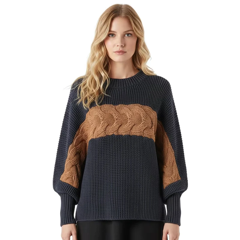 Ladies Autumn Winter Hand Hung Intarisa Knitted Sweater Lazy Breeze Casual Twist Loose Bat Sleeve Knitted Pullover Sweaters