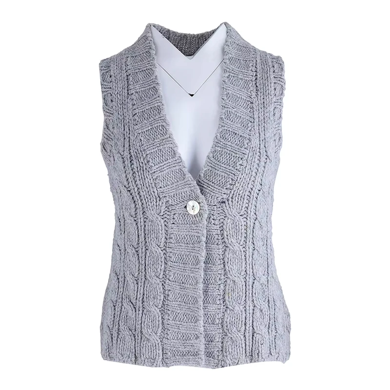 Ladies Formal Grey Sleeveless Knitted Wool Vest Sweater