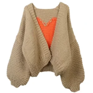 Ladies Long Sleeve Crew neck Hand Knitwear Women’s Loose Top 12gg 50% Wool 50% Cashmere Sweater Knit Sweater