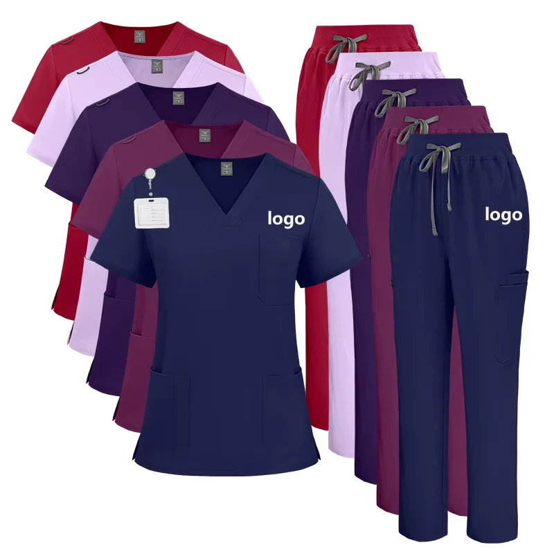 Large Plus Size Navy Unisex Scrub Sets OEM Hospital Use V Neck Polyester Rayon Spandex Blend Niaahinn Brand