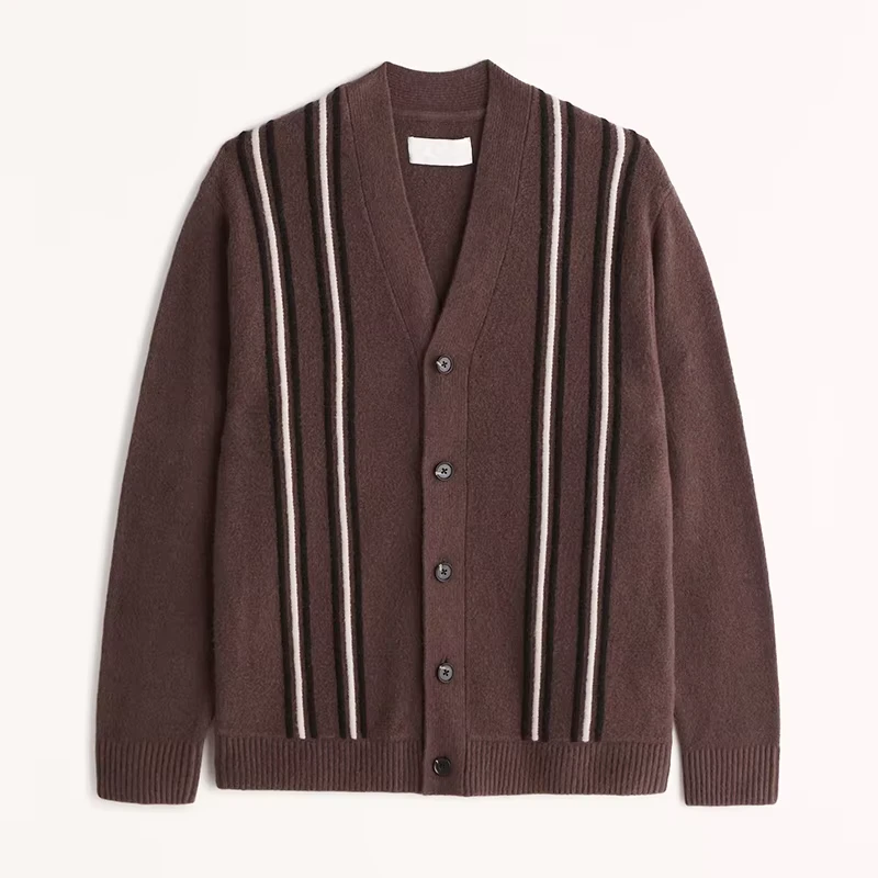 Latest Designs Custom Long Sleeve College Cotton Striped Cardigan Sweater