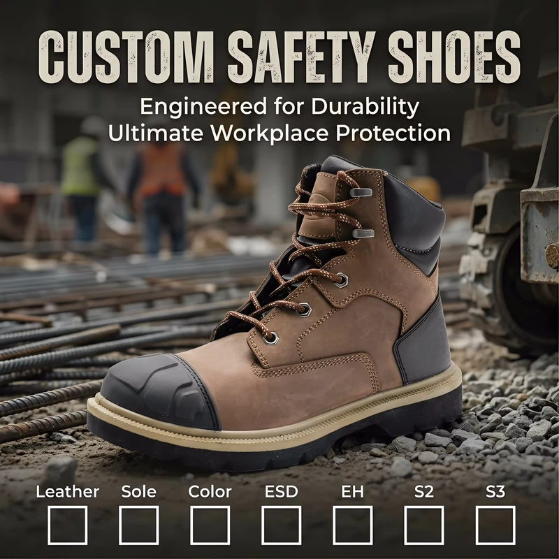 Leather Waterproof Work Boots with Anti Smash Steel Toe Cap Construction Breathable Mesh Lining for Factory Use Foot Protection