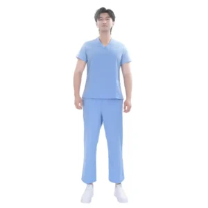Light Blue Unisex TC Medical Scrub Set Hospital Uniform Elastic Waist Pants