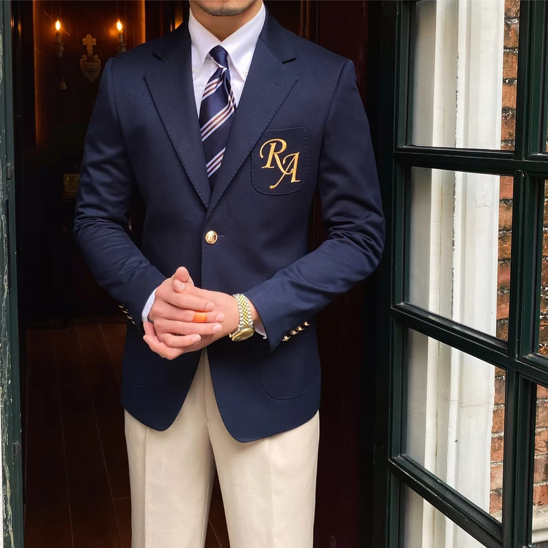 Light Cooked Casual Style High Definition Badge Korean Suit Jackets Banquet Single Breasted Solid Color Men's Suit Blazer