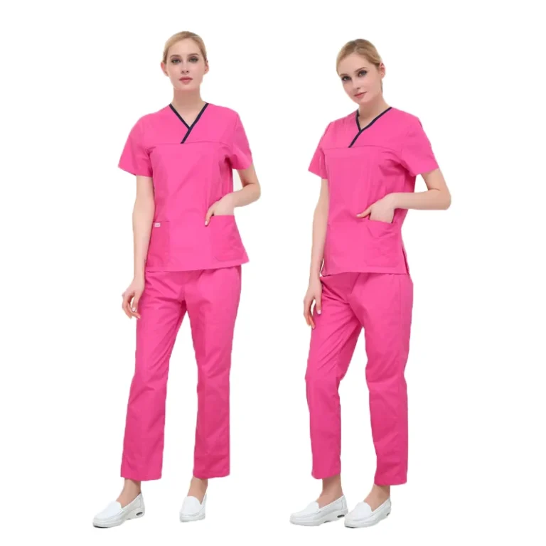 Light-Pink-Custom-Stretch-Breathable-Womens-Nursing-Scrub-Set-with-Straight-Pants