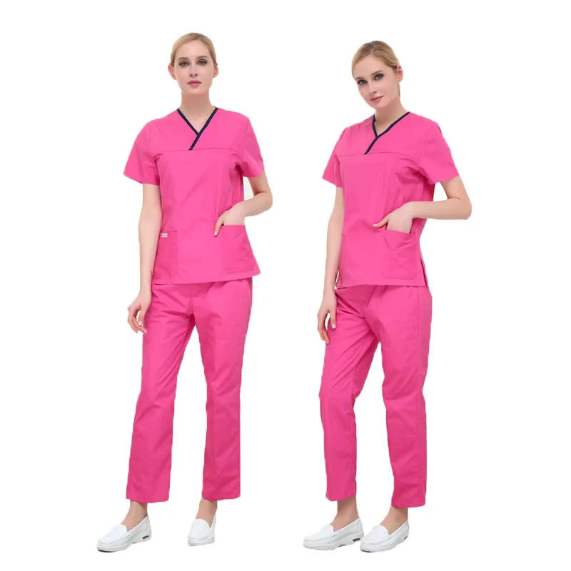 Light Pink Custom Stretch Breathable Women's Nursing Scrub Set with Straight Pants