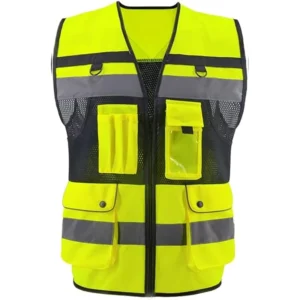 Lightweight Durable High Visibility Fluorescent Yellow Safety Vest Quick Dry Material Multi Functional Construction Safety Vest