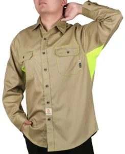 Lightweight FR Welding Button down Shirt with Vented Mesh Back and Underarm for Summer Flame Resistant Safety Clothing