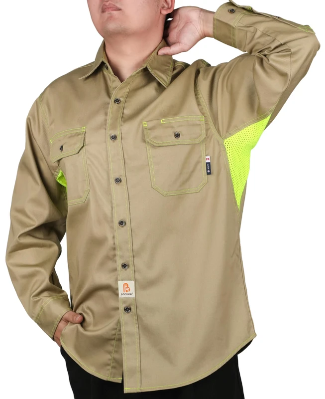 Lightweight-FR-Welding-Button-down-Shirt-with-Vented-Mesh-Back-and-Underarm-for-Summer-Flame-Resistant-Safety-Clothing