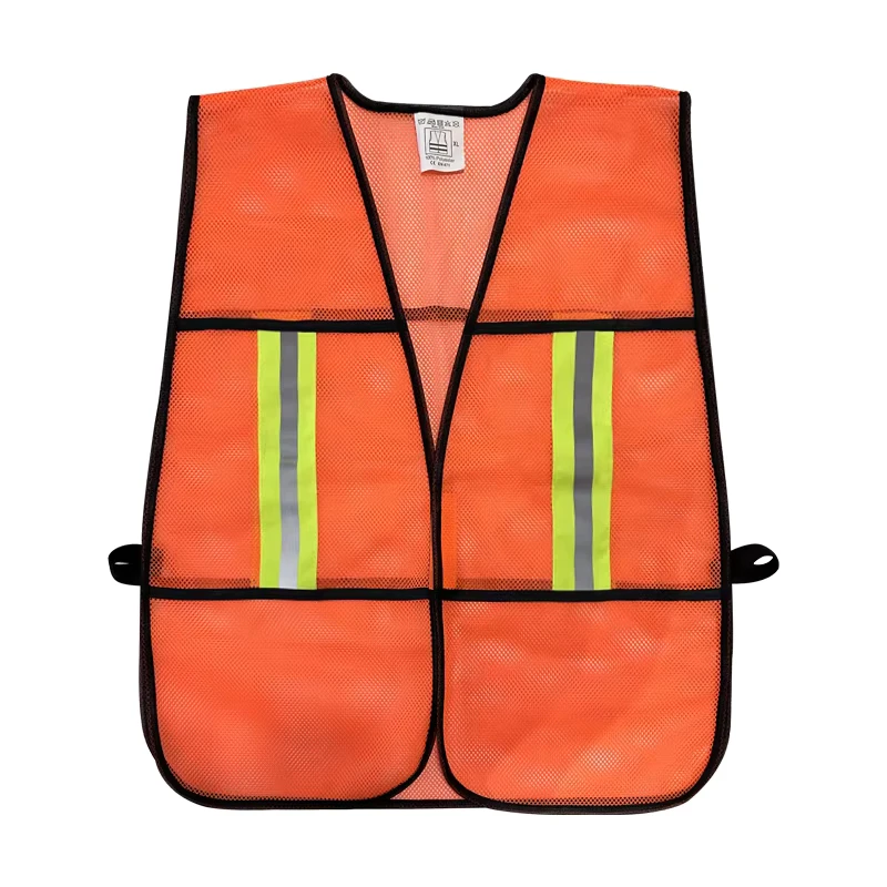 Lightweight Hi Vis Mesh Safety Vest Fluorescent Orange Hook and Loop Breathable for Night Outdoor Construction Work
