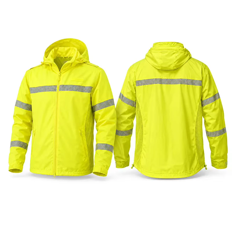 Lightweight Waterproof Reflective Tape Hi Vis Jacket for Men Women Outdoor Sport Cycling Running Security Guard Protective