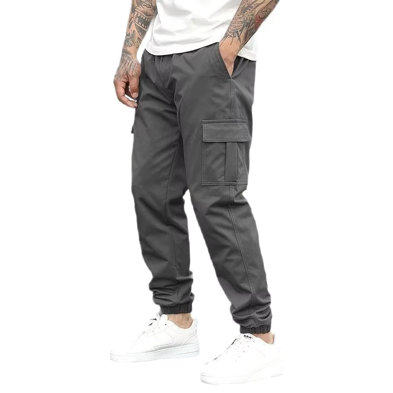 Limited Time Offer Army Green Men's Cargo Trouser Pants Elastic Waist Straight Pattern Casual Style Worsted Track Pants