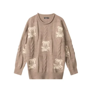 Little Bear Jacquard Heavy Duty Round Neck Loose Couple Sweater for Autumn and Winter