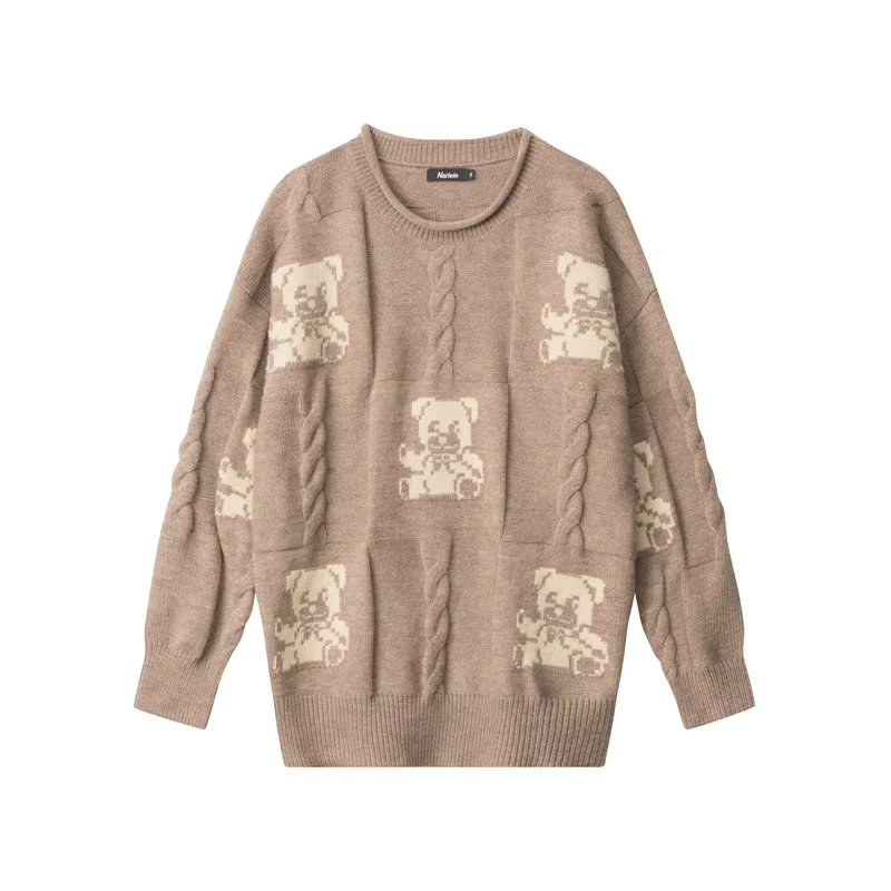 Little Bear Jacquard Heavy Duty Round Neck Loose Couple Sweater for Autumn and Winter