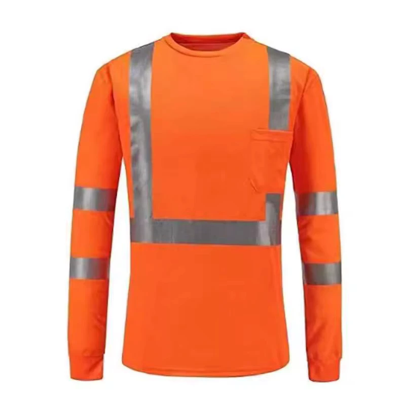 Logo Support High Visibility Reflective Safety Shirt Orange Construction Workwear Unisex Polyester Long Sleeve