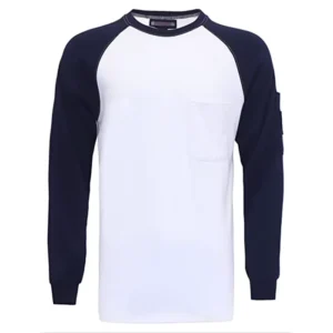 Long Casual Flame Retardant Clothing Color blocked CAT2 Anti arc Flash Safety Flame Retardant 7 oz Cotton Pullover