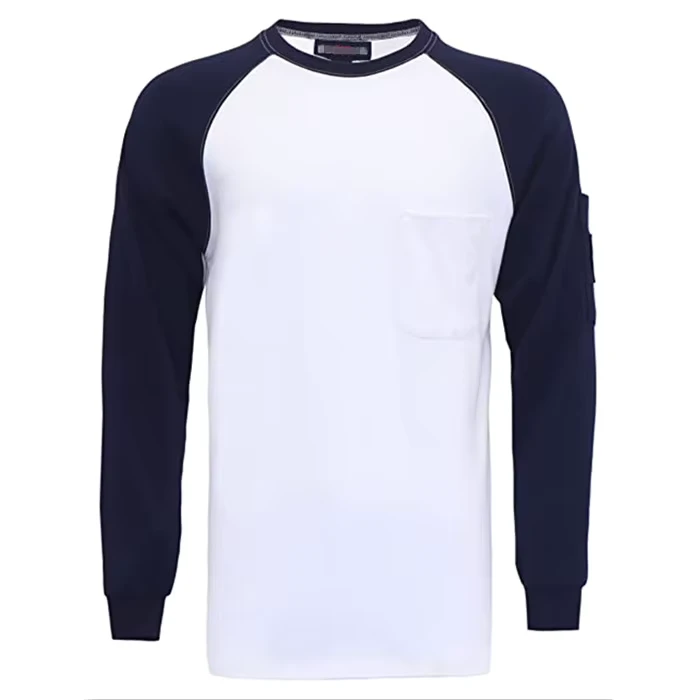 Long Casual Flame Retardant Clothing Color blocked CAT2 Anti arc Flash Safety Flame Retardant 7 oz Cotton Pullover