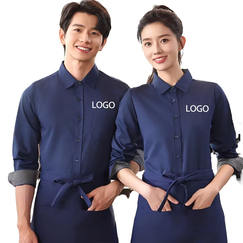 Long-Sleeve Catering and Hotel Waiter Uniform Shirt, Breathable Twill Fabric