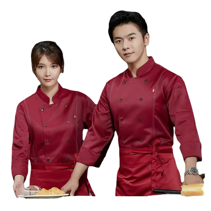 Long Sleeve Chef Jacket Food Service Uniform Hotel Restaurant Canteen Bakery Work Clothes Polyester Knitted