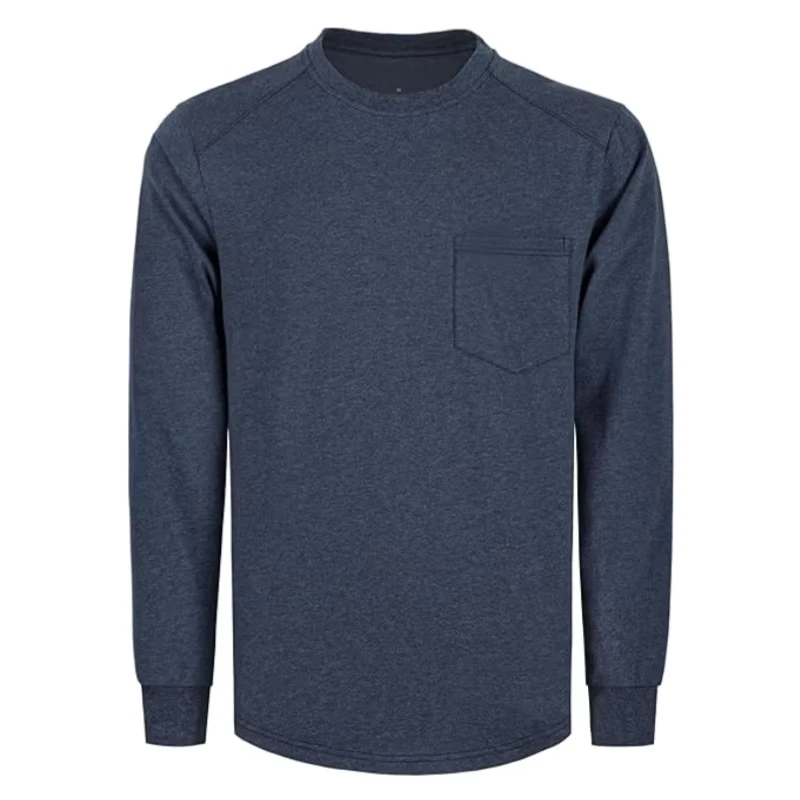 Long Sleeve Crew Neck 92% Cotton 8% Heather Flame Resistant CAT2 Fire Retardant NFPA 2112 FR Workwear Pullover Shirt 6oz