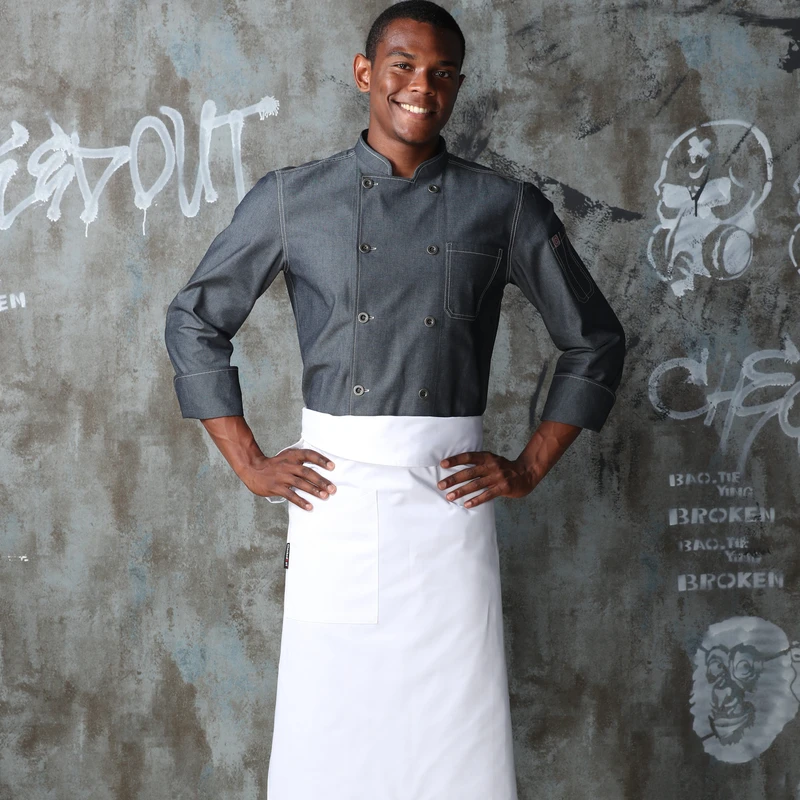 Long Sleeve Double Breasted Chef Jacket Restaurant Kitchen Uniform for Hotel