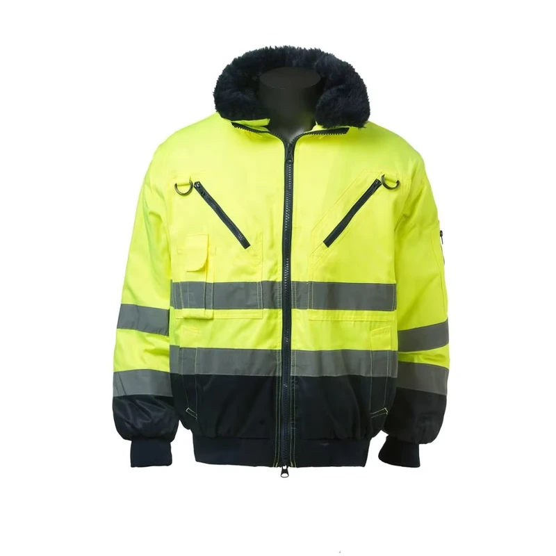 Long Sleeve Hi Visibility Bomber Jacket Winter Thermal Pilot Jacket Reflective Safety Workwear