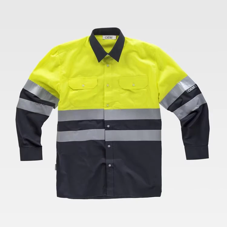 Long Sleeve High Visibility Safety Uniform Safety Reflective Construction Hi Vis Workwear T Shirt With Pocket