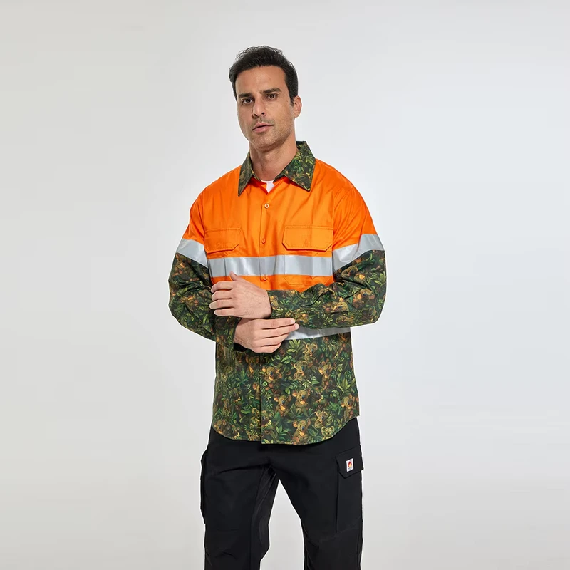 Long Sleeve Industrial Construction Mining High Visibility Reflective Safety Clothes Custom Logo Hi Vis Workwear Work Shirt