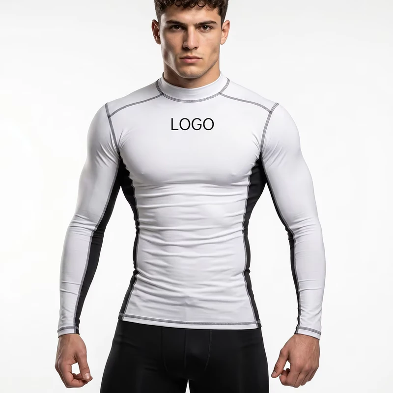 Long Sleeve Mock Neck Compression Shirt Custom Rash Guard MMA BJJ 87% Polyester 13% Elastane Athletic Base Layer Stretch Top