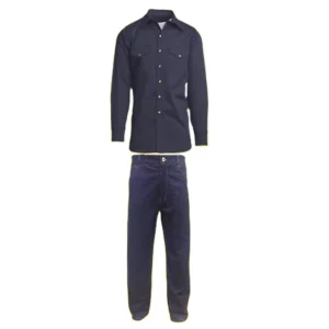 Long Sleeve Navy Blue Men Heavy 100% Cotton Frc Work Shirts With Jean Pant Flame Retardant Working Clothing
