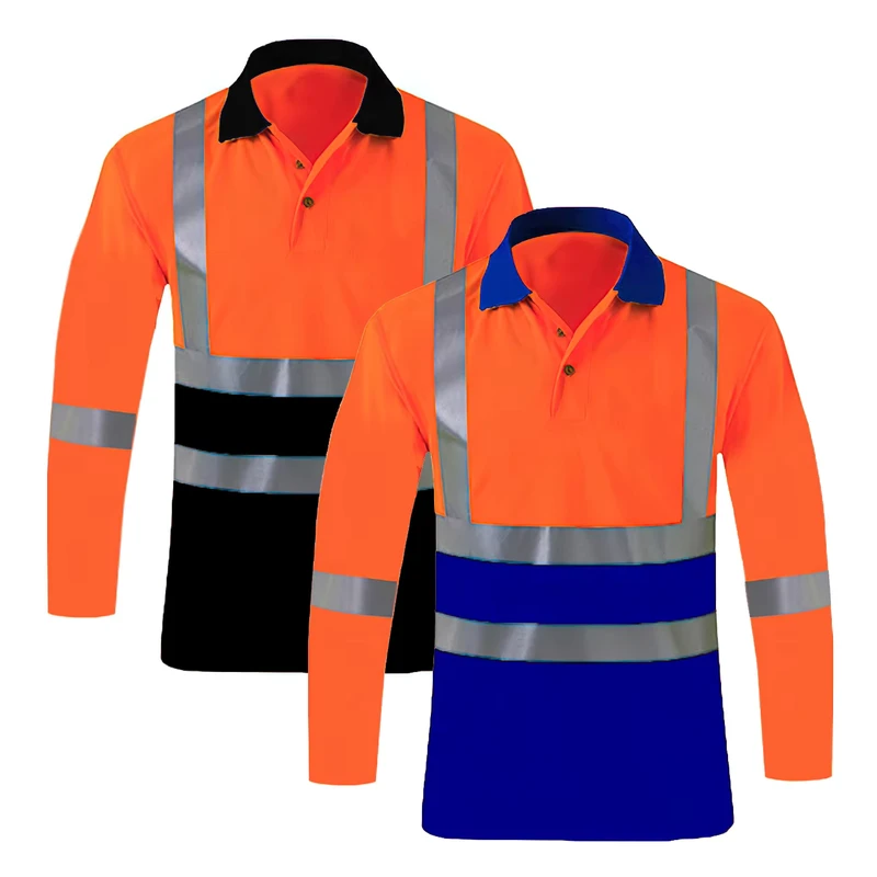 Long Sleeve OEM Protective Workwear Quick Dry Hi Vis Safety T Shirt Reflective Work Traffic Construction Reflector Polo Shirts