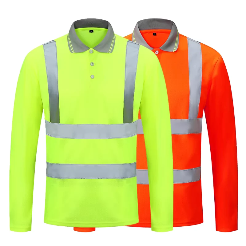 Long Sleeve OEM Workwear Quick-Dry Hi-Vis Reflective Safety Polo Shirt