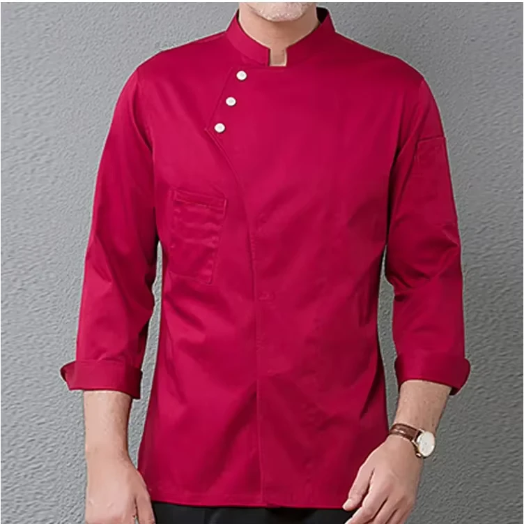Long-Sleeve Plain Chef Coat Kitchen Uniform for Men and Women Hotel Catering Cake Baker Work