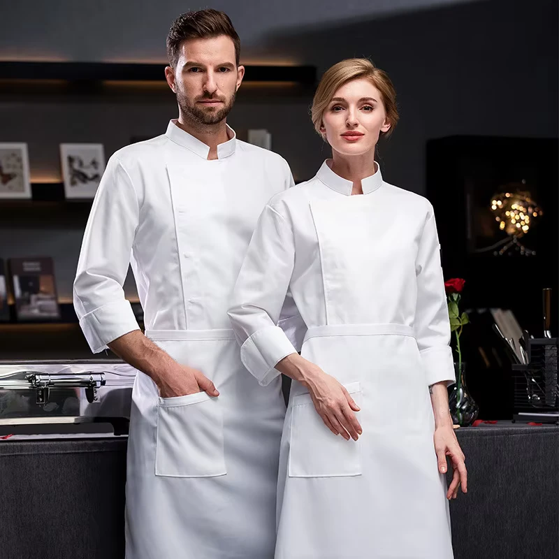 Long-Sleeve Plain Chef Coat for Men and Women