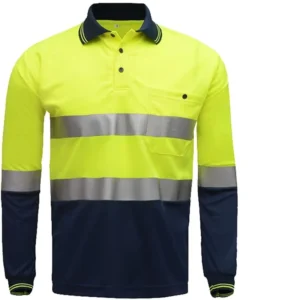 Long Sleeve Polo T Shirt With Reflective Tape 100% Cotton Hi Vis Safety Men’s Work Polo Shirt