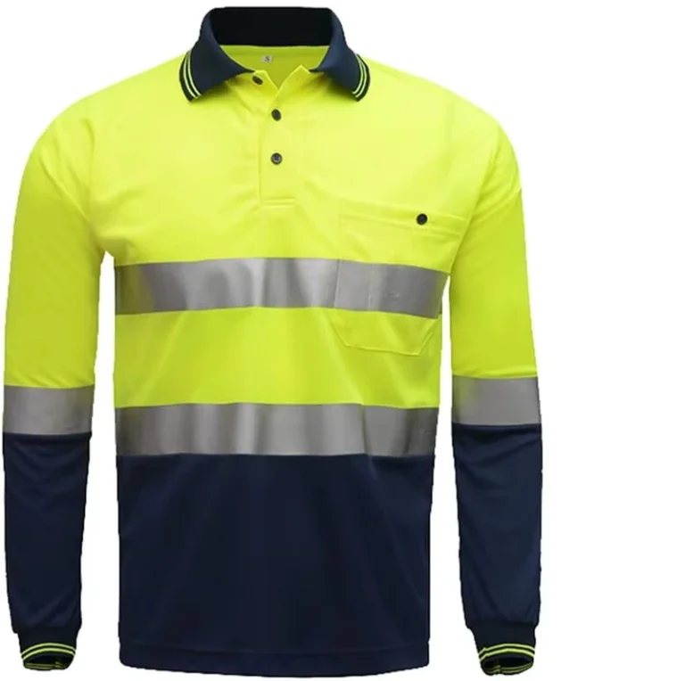 Long-Sleeve-Polo-T-Shirt-With-Reflective-Tape-100-Cotton-Hi-Vis-Safety-Mens-Work-Polo-Shirt