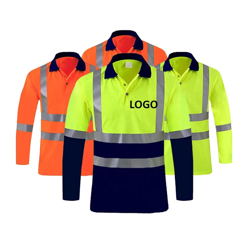 Long Sleeve Quick-Dry Reflective Safety Polo Shirt, Construction Workwear