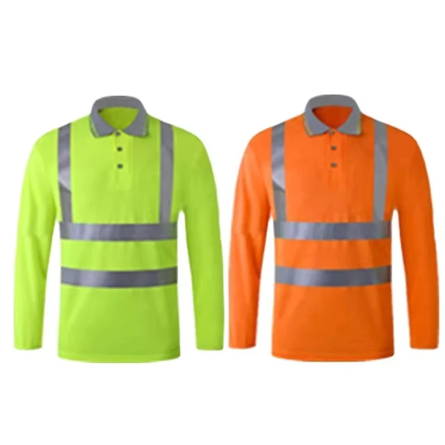 Long Sleeve Reflective Hi Vis Safety Shirt Polo T Shirt Rib knit Neck Shirt