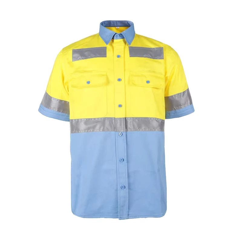 Long Sleeve Reflective Safety Work Shirt Hi Vis Workwear Mens Workwear Construction Worker Uniform Work Shirts