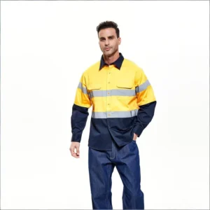 Long Sleeve Reflective Safety Workwear Two Tone Shirt High Visibility Safety Work Shirt Underarm with Breathable Mesh Fabric