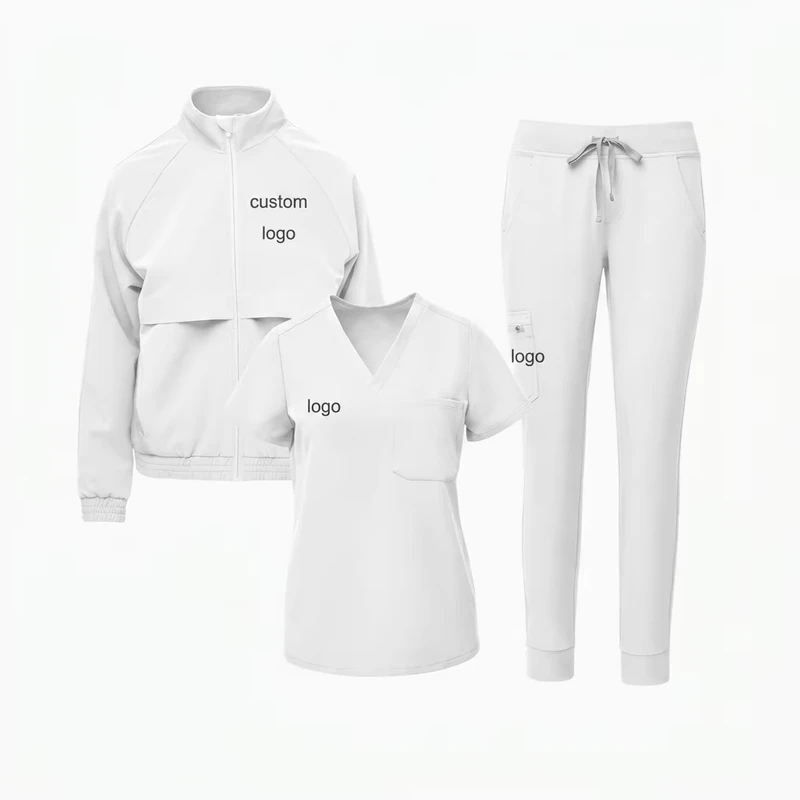 Long Sleeve Stretch Plus Size Jogger Doctor Nurse Scrub Uniform Set