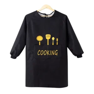 Long-Sleeve Women’s Waterproof Oilproof Bib Apron Korean Style Printed Logo Restaurant Work Uniform