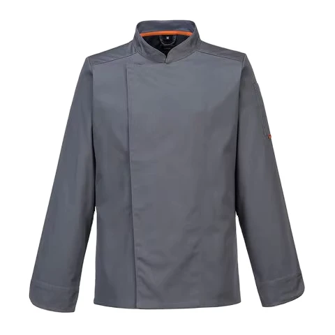 Long Sleeve Work Shirt Customized Grey Color Kitchen Uniforms Durable Bar Restaurant Uniform TC 80 20 Men Chef Jacket
