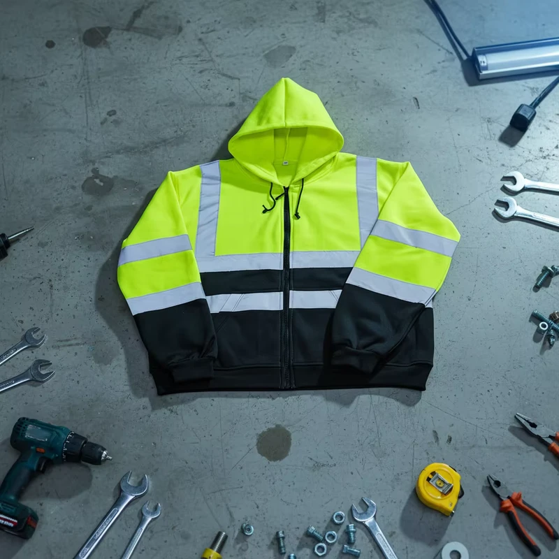 Long Sleeved Hooded Safety Construction T shirts 3m Reflective High Visibility Work Clothing Customizable