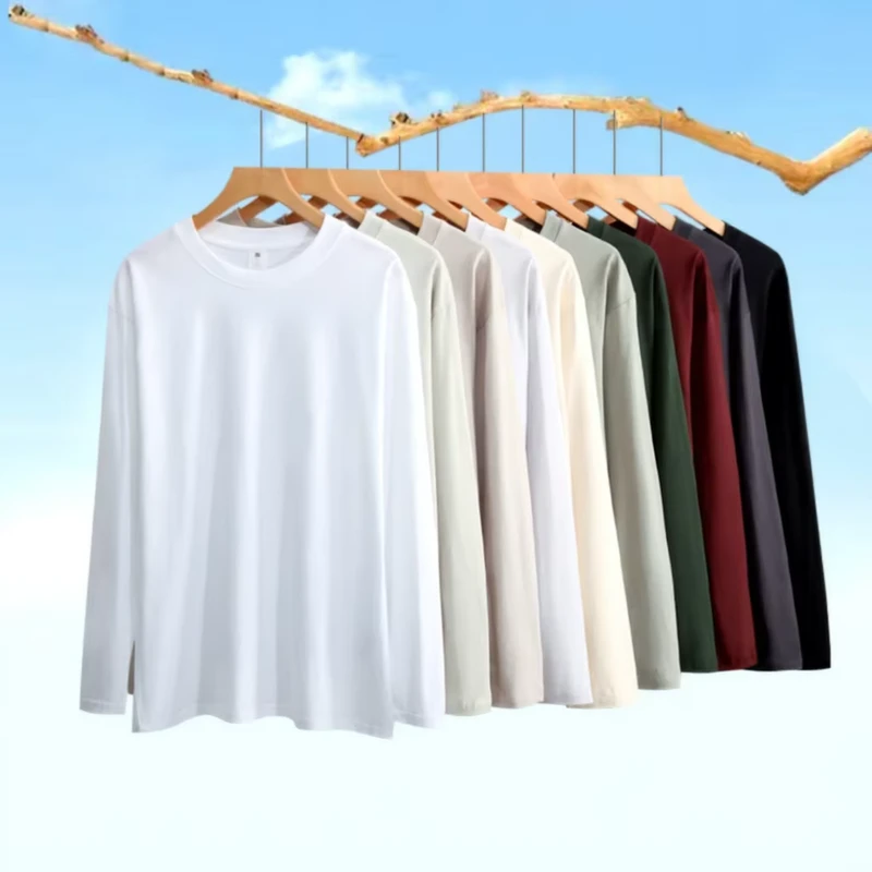 Long-sleeved Shirt 230g Cotton Loose Round Neck Long-sleeved T-shirt Men's and Women's Spring Shirt